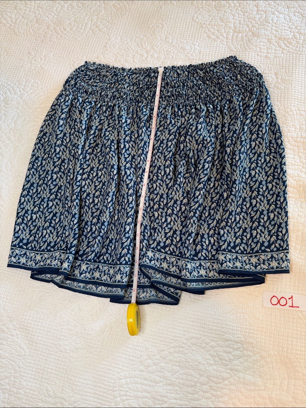 Max Studio Navy Blue Printed Smocked Waist Skirt